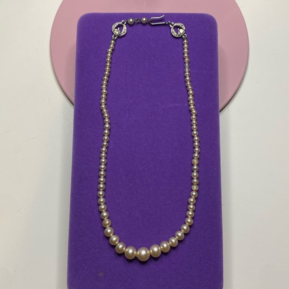 💛 Vintage Faux Pearl Rhinestone Choker Necklace